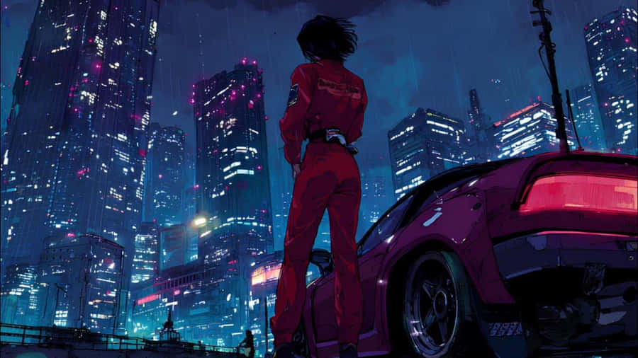 Anime Night City Drive Wallpaper