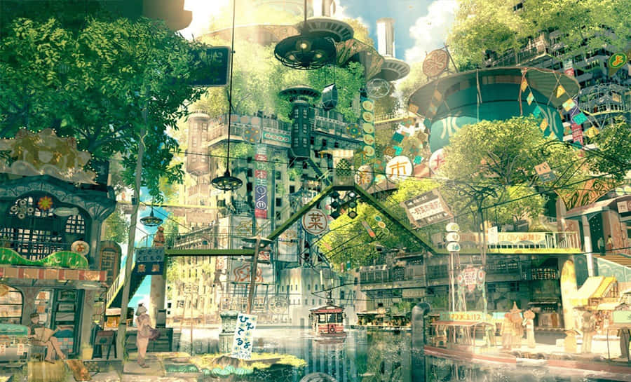 Anime Overgrown Building Wallpaper
