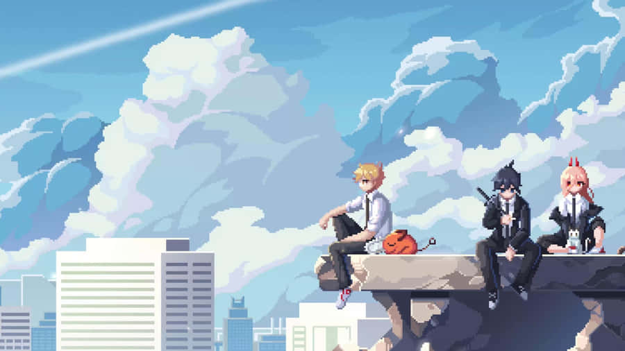Anime Pixel Art Cityscape Wallpaper