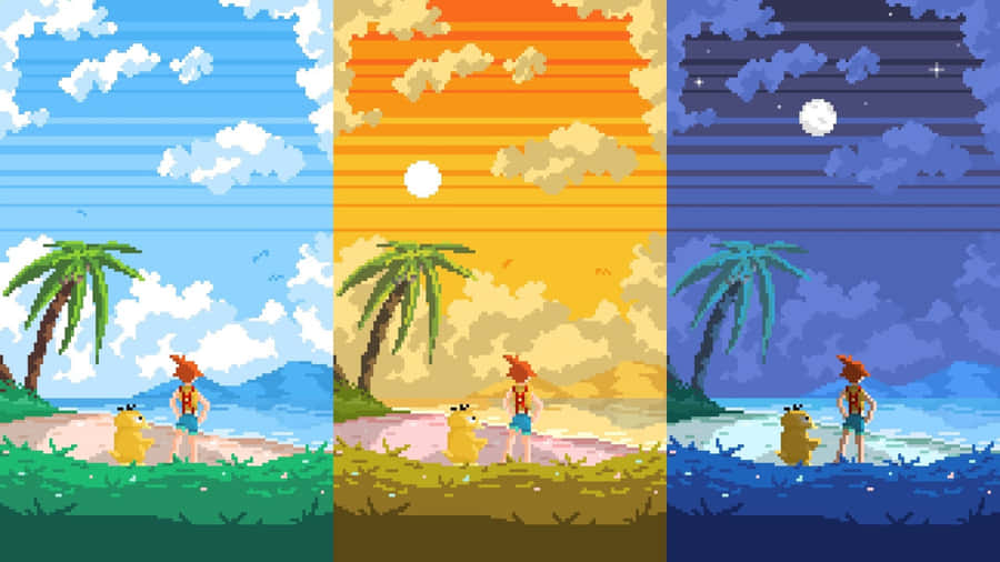 Anime Pixel Art Day To Night Wallpaper