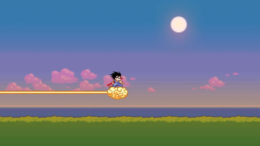 Anime Pixel Art Flying Scene Wallpaper