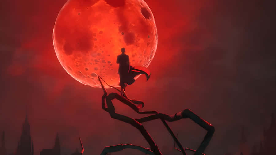 Anime Red Moon Scene Wallpaper