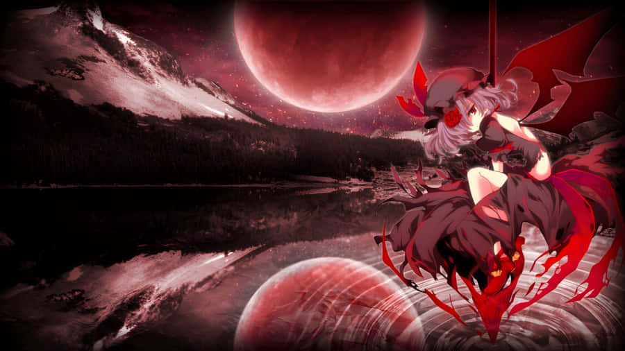 Anime Red Moon Scene Wallpaper