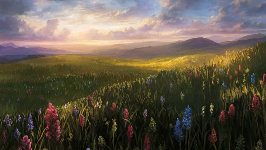 Anime Scenic Flower Field Wallpaper