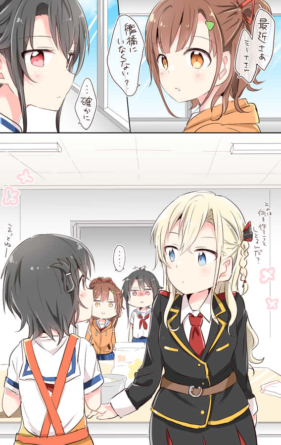 Anime Schoolgirls Interaction Wallpaper