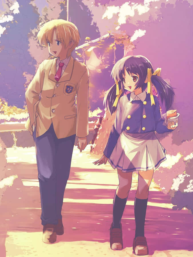 Anime Siblings Walking Together Wallpaper