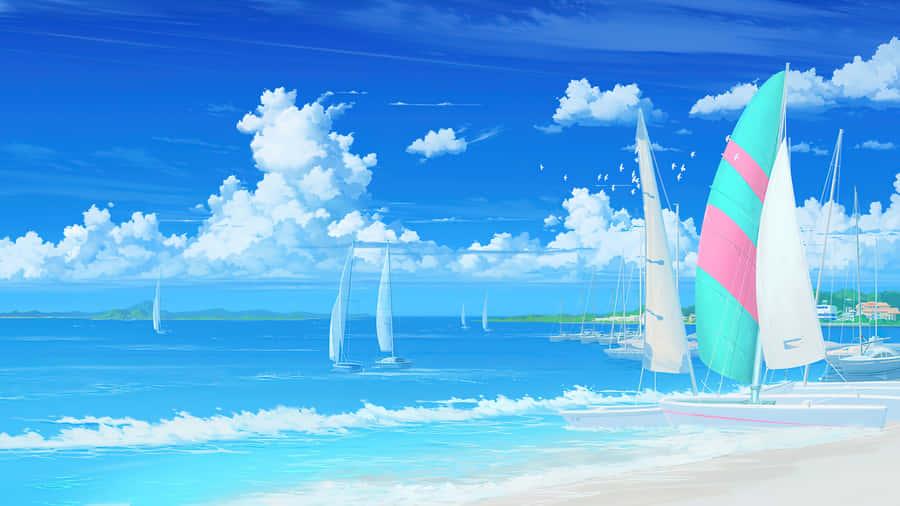 Anime Summer Beach Scene Wallpaper