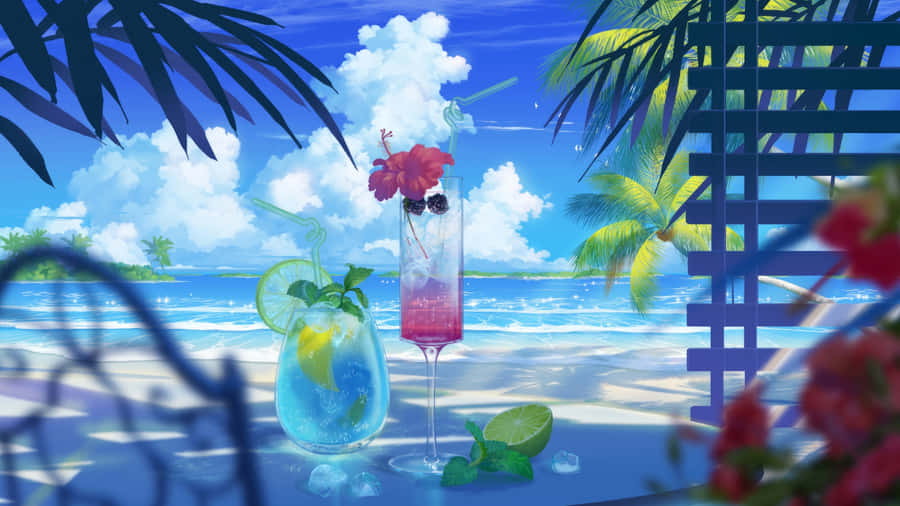 Anime Summer Beach Vibes Wallpaper