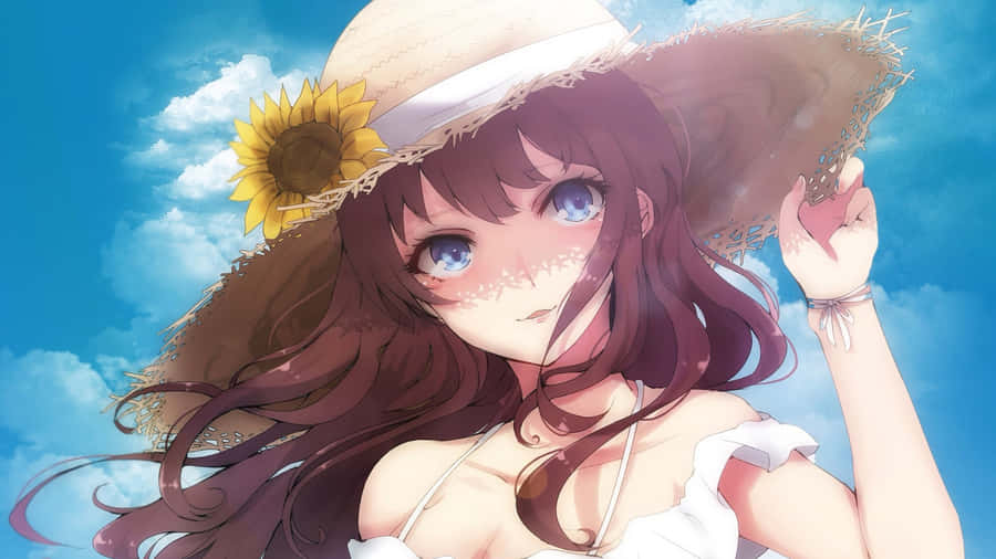 Anime Summer Girl With Sunhat Wallpaper