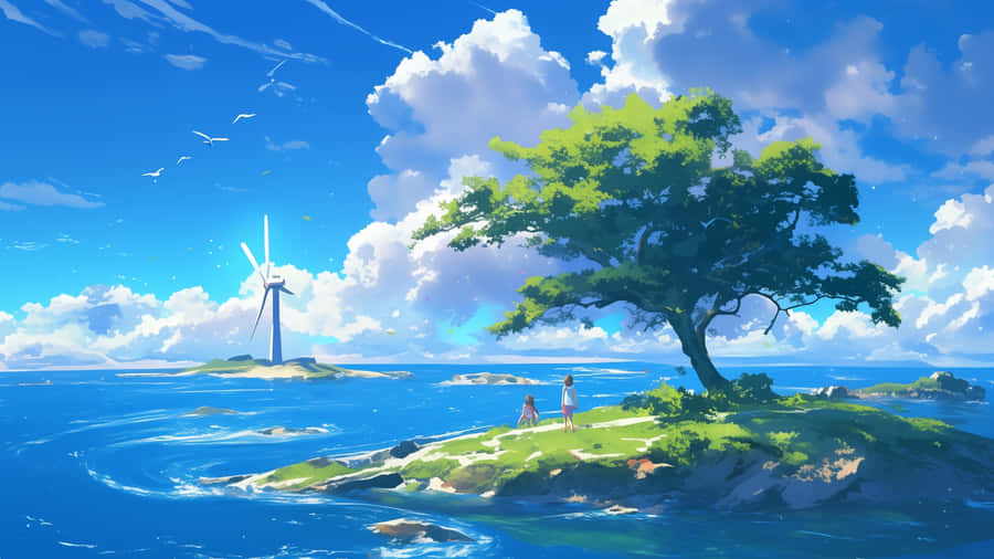 Anime Summer Island Escape Wallpaper