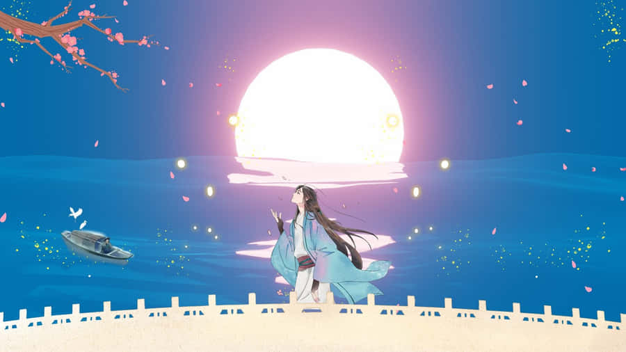 Anime Sunset Beach Serenity Wallpaper