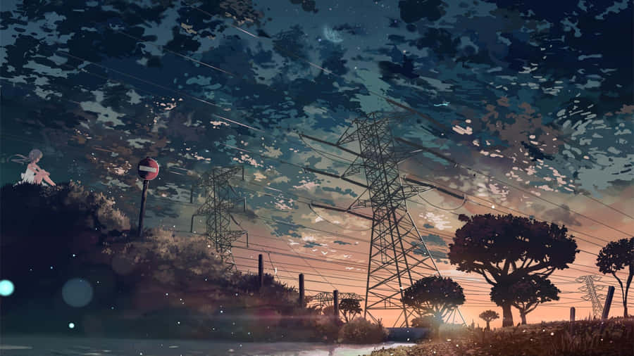 Anime Sunset Landscape Wallpaper