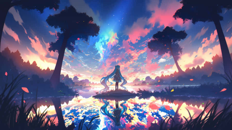 Anime Sunset Reflection Wallpaper