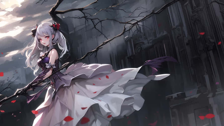 Anime Vampire Girl In Gothic Forest Wallpaper