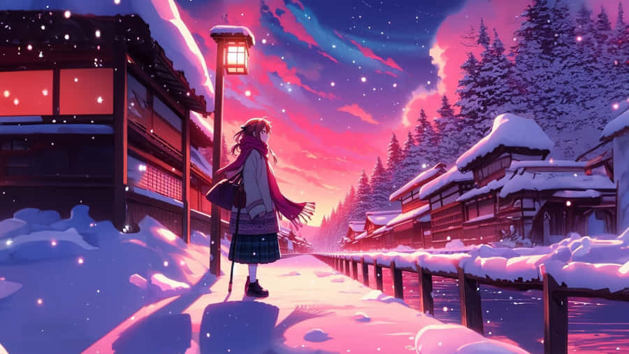 Anime Winter Evening Scene Wallpaper