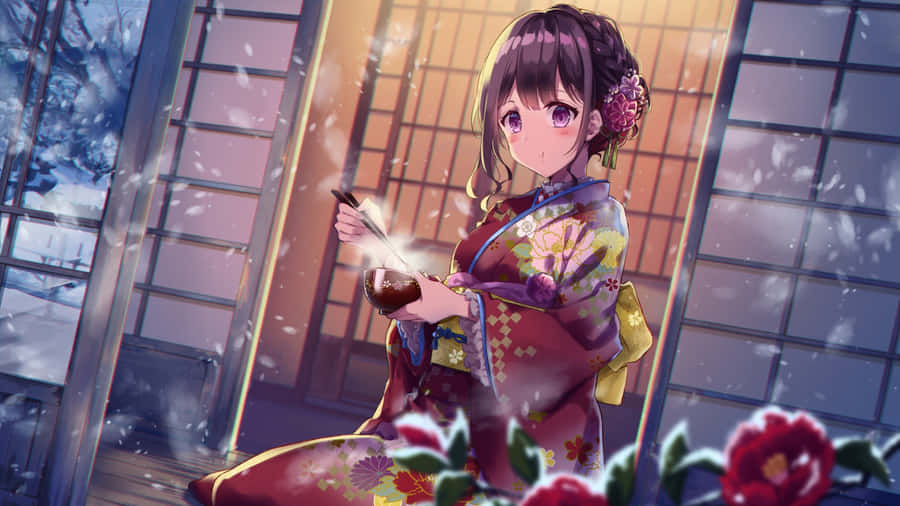 Anime Winter Kimono Scene Wallpaper