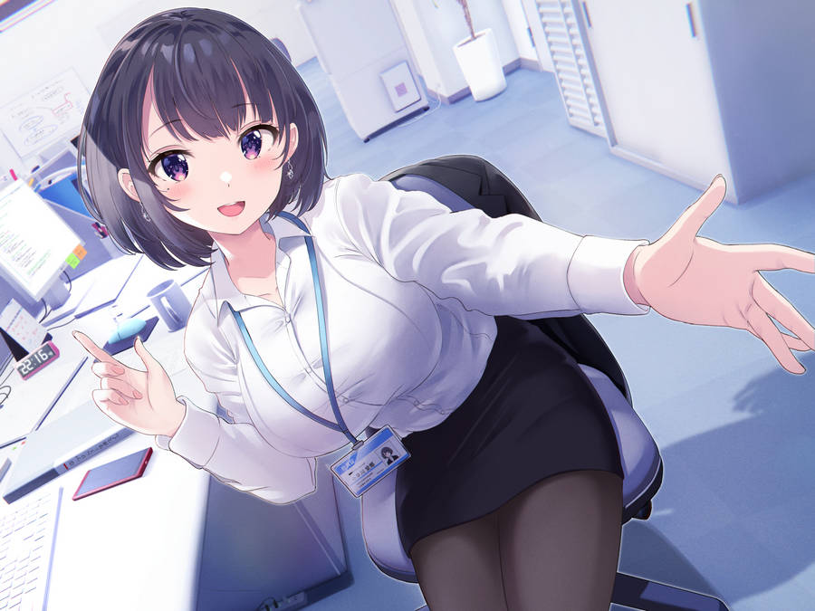 Anime Woman Working In Office Wallpaper