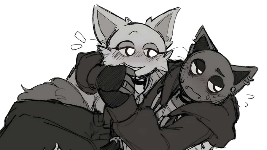 Anthropomorphic Cats Embracing Wallpaper