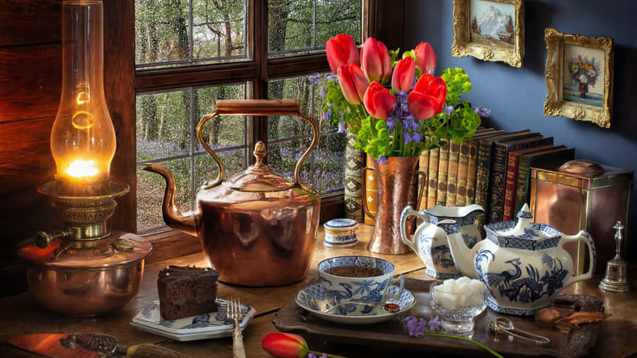 Antique Copper And Porcelain Collection Wallpaper