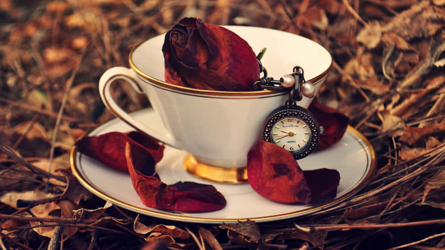 Antique Teacup With Pocket Watch Wallpaper