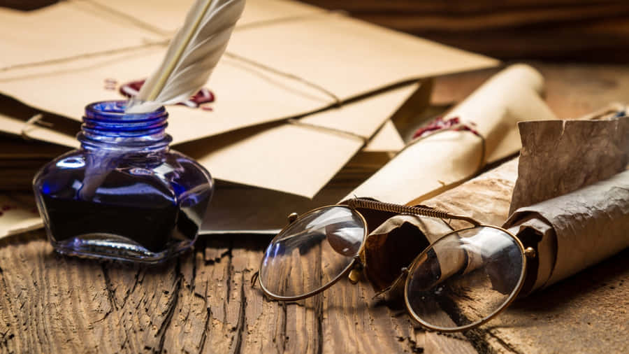 Antique Writing Tools Collection Wallpaper