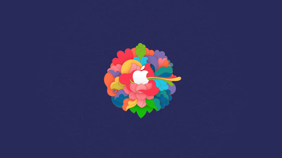 Apple Logo With Colorful Flowers In The Background Wallpaper