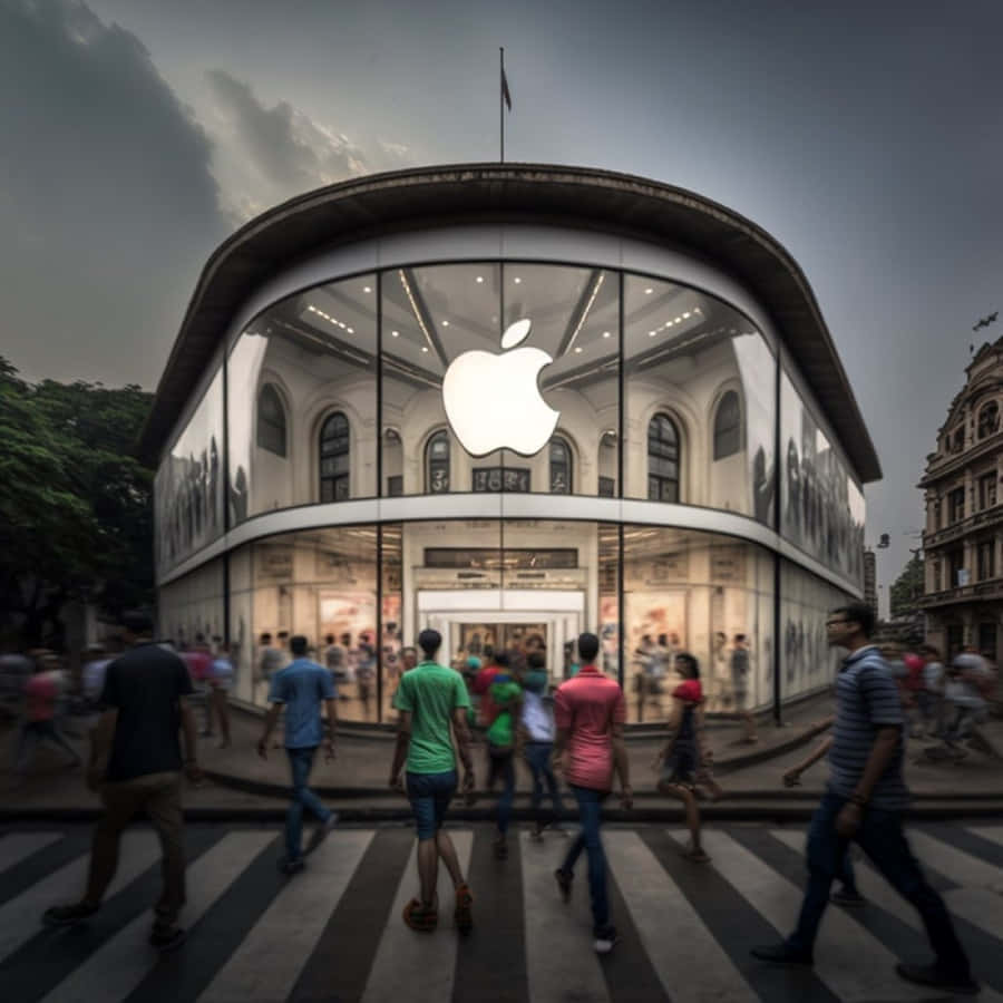 Apple_ Store_ Facade_with_ Pedestrians Wallpaper