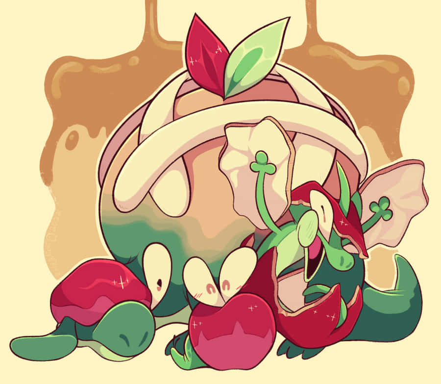 Applin And Flapple With Appletun Wallpaper