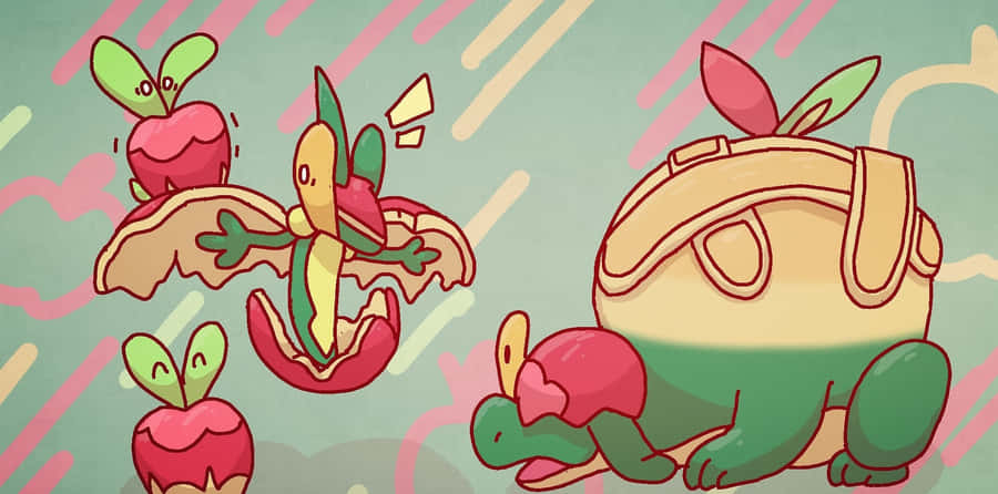 Applin Playing With Flapple And Appletun Wallpaper