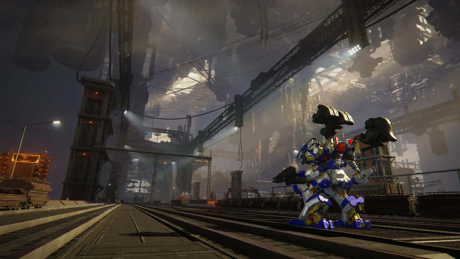 Armored_ Core_ Mech_on_ Industrial_ Background Wallpaper