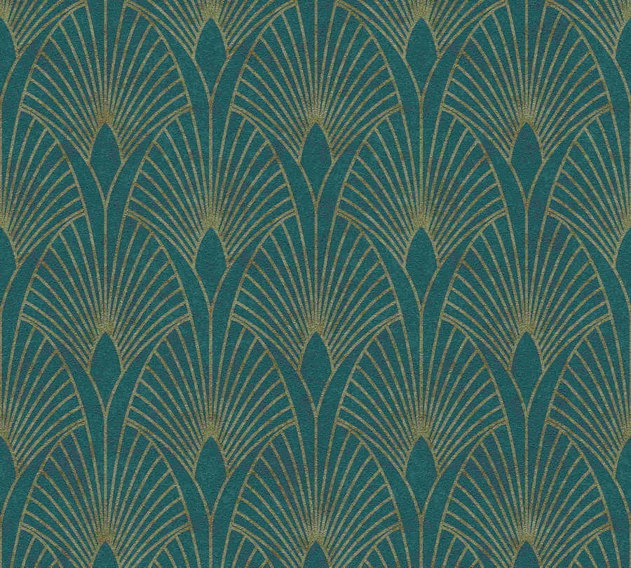 Art Deco Green Gold Pattern Wallpaper