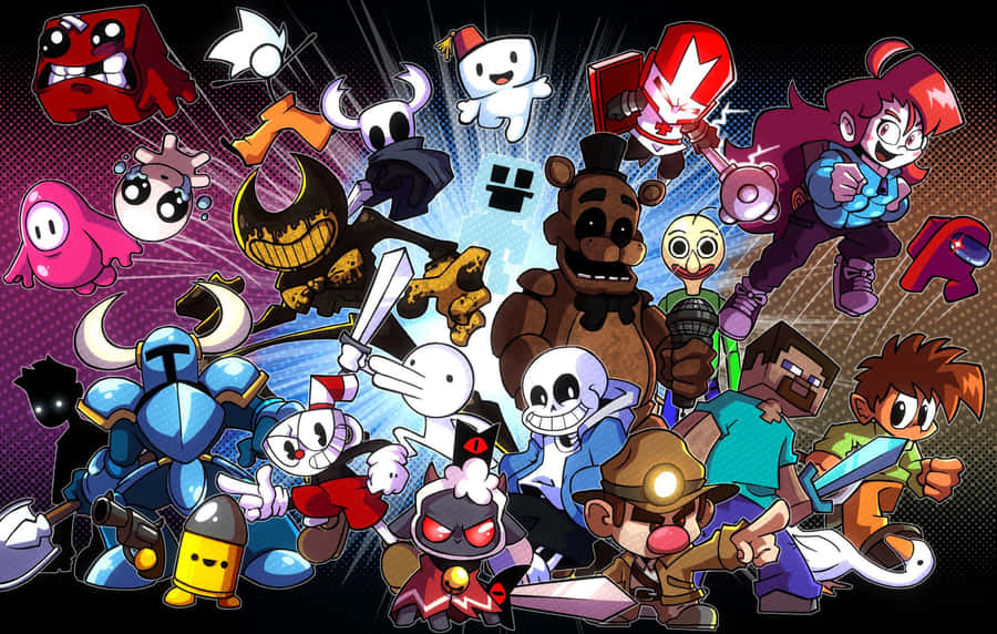 Artistic Indie Games Landscape Featuring Adventurous Characters Wallpaper