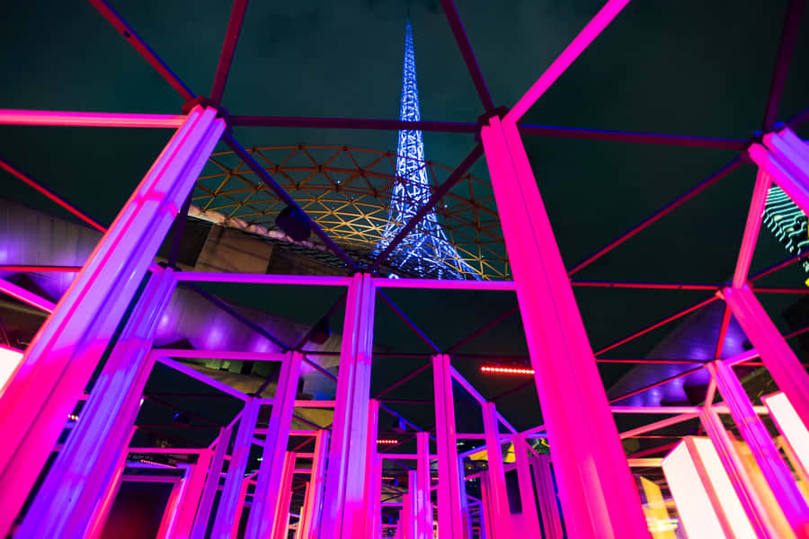 Arts Centre Melbourne Neon Night View Wallpaper