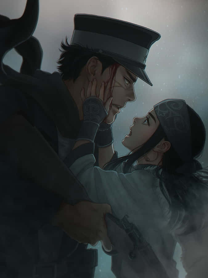 Asirpa Holding Sugimoto Face Romance Anime Wallpaper