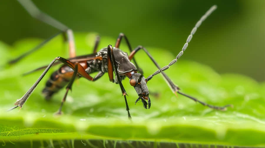 Assassin Bug On Green Leaf Wallpaper