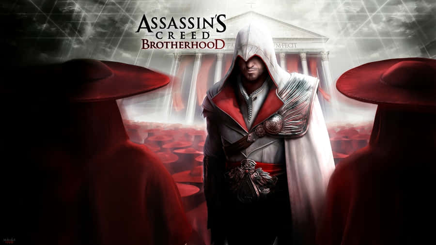 Assassin's Creed Hero Ezio Auditore In Action Wallpaper