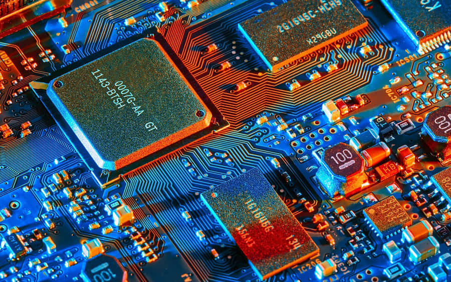 Assorted Electronic Components On A Circuit Board Wallpaper
