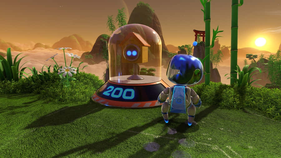 Astro Bot Exploring Alien Landscape Wallpaper