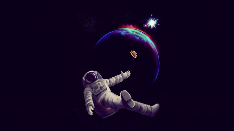 Astronaut And Sunflower Drifting In Space Wallpaper