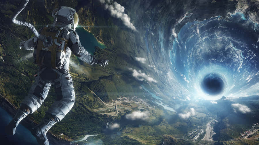 Astronaut Approaching Space Vortex Wallpaper