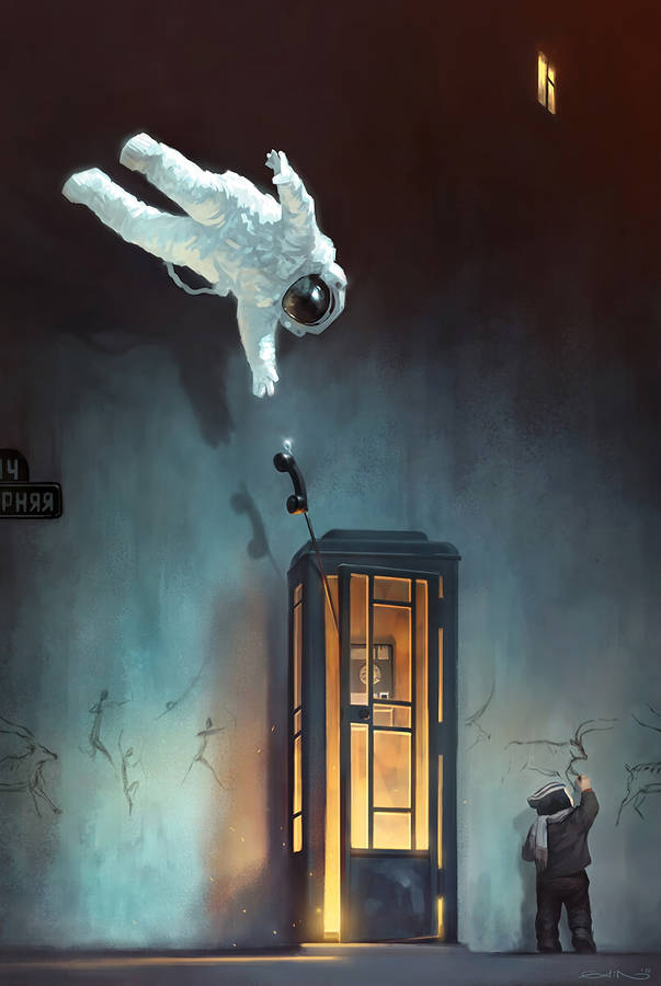 Astronaut Phone Hd Illustration Wallpaper