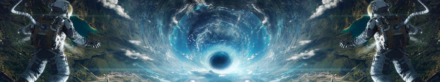 Astronauts Against Huge Black Hole Wallpaper