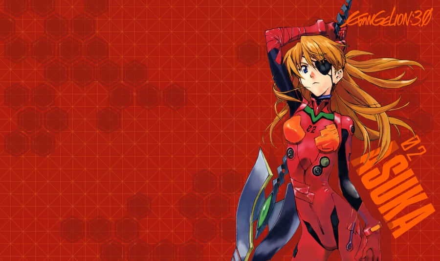 Asuka Langley Soryu Glares Intently Wearing Her Plugsuit And Headset In Front Of Dazzling Colors Wallpaper