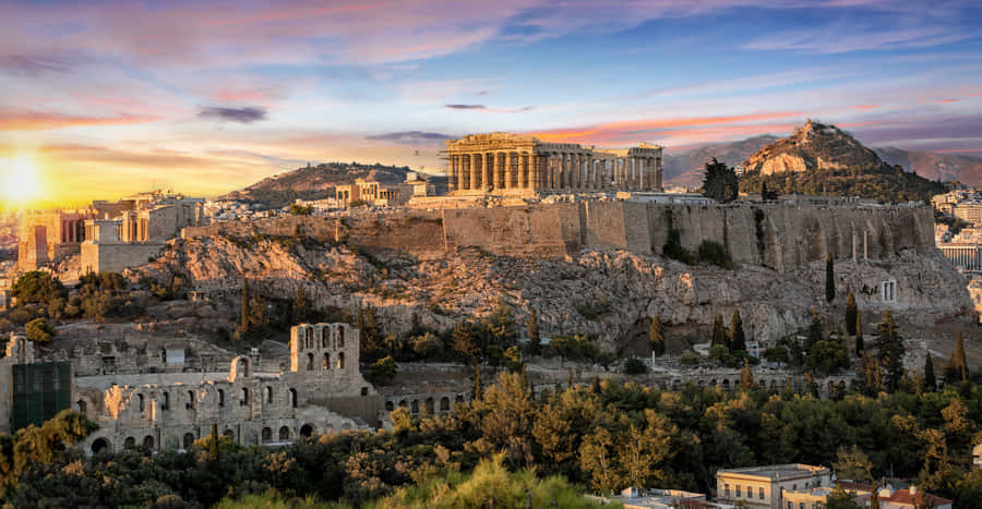 Athenian Acropolis Including The Parthenon Temple Wallpaper