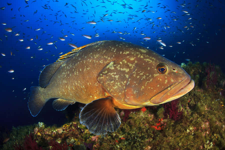 Atlantic Grouper Swimming Over Coral Reef Wallpaper