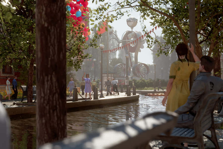 Atomic Heart Festive Park Scene Wallpaper