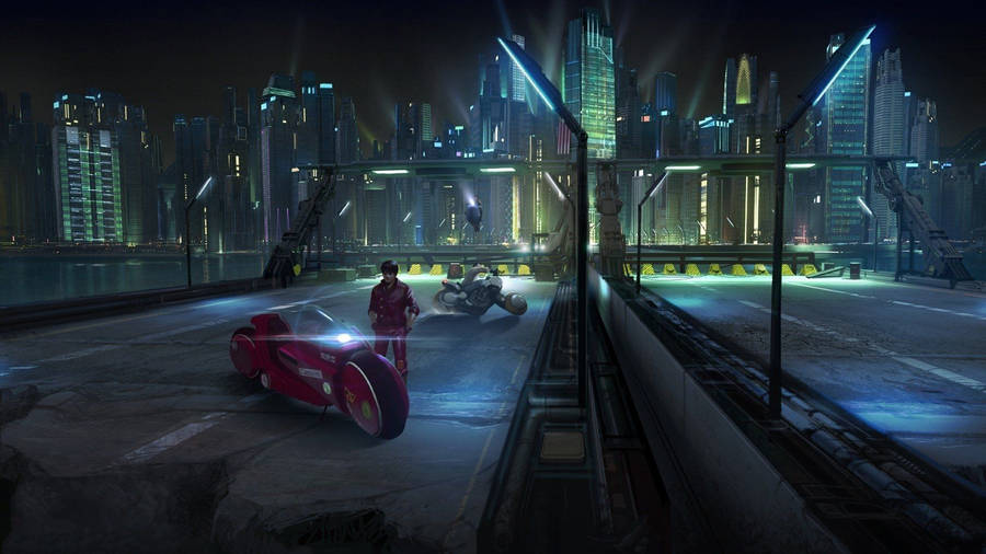 Attack The City Astride His Iconic Red Bike – Akira Shotaro Kaneda Wallpaper