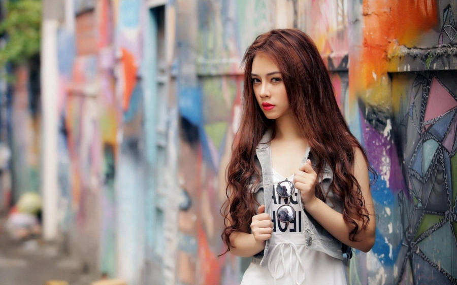 Attitude Girl Standing In Front Of Street Art Wallpaper