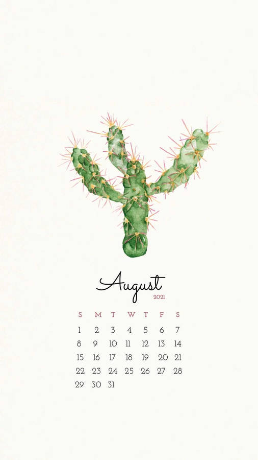 August 2021 Calendar Cactus Art Wallpaper
