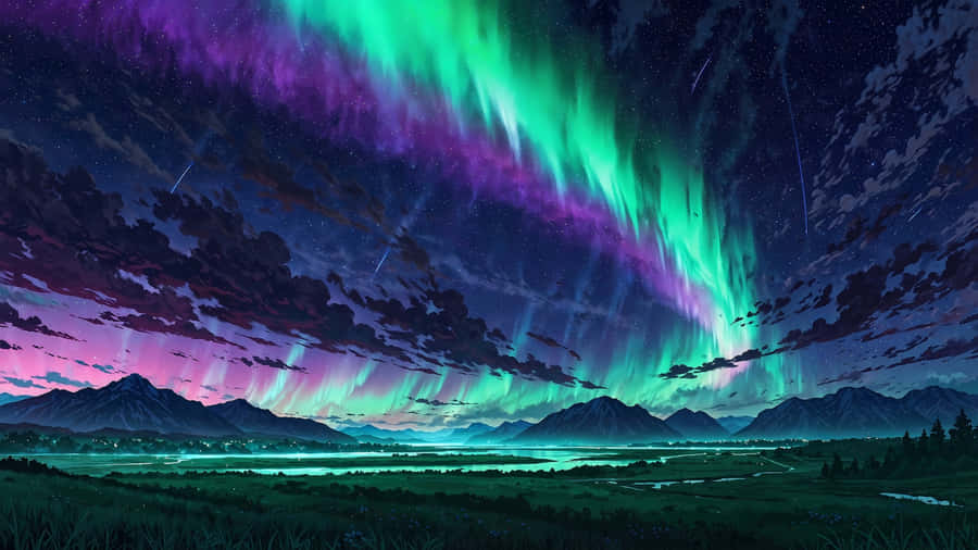 Aurora Borealis Over Mountains Wallpaper